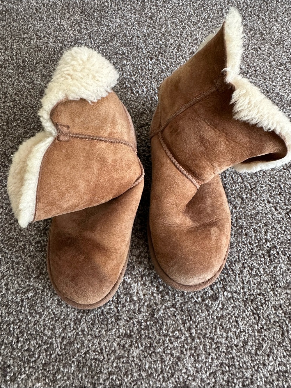 UGG Chestnut Suede Shearling Fold-Over Slippers